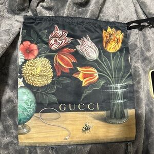 Gucci Black Floral Drawstring Pouch